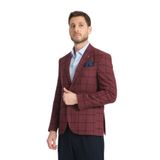 Tadufe Erkek Bordo - Lacivert Ekose Slim Fit Mono Yaka Spor Blazer Ceket Bordo 50/6