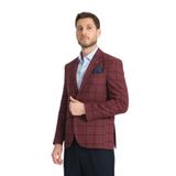 Tadufe Erkek Bordo - Lacivert Ekose Slim Fit Mono Yaka Spor Blazer Ceket Bordo 58/6