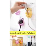 tafce 4 Adet Ayıcık Desenli Laptop Airfryer Kettle Kablo Fiş Düzenleyici Duvar Askısı Sabitleyici Tutucu