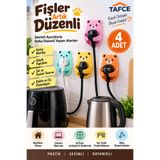tafce 4 Adet Ayıcık Desenli Yapışkanlı Fiş Tutucu Kablo Düzenleyici Airfryer Kettle Şarj Kablosu Duvar Sabitleyici Askı