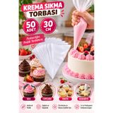 tafce 50 Adet Krema Poşeti Kek Pasta Süsleme Kullan At Krem Şanti Sıkma Torbası, Krema Torbası 30 cm