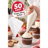 tafce 50 Adet Krema Sıkma Torbası, Kullan At Pasta Kek Cupcake Kurabiye Krem Şanti Süsleme Poşeti, Pastacılık Torbası