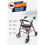 TAGESAN TG100 Ekonomik Rollatör | Oturaklı, DERİ Sepetli ve Katlanabilir 4 Tekerlekli Rollatör Hasta Yaşlı Yürüteç Comfort Plus DY049146L(4