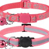 Taglory Yansıtıcı kedi tasması, güvenlik kilitli ve çanlı, 2 adet ayarlanabilir boyun bandı, kedi yavruları, 19 – 32 cm pembe