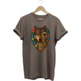 Tagon Göktürk Alfabeli ve Türk Devletleri Bayrakları Baskılı %100 Pamuk Regular Fit Kahverengi Bozkurt T-Shirt - 2XL