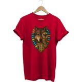 Tagon Göktürk Alfabeli ve Türk Devletleri Bayrakları Baskılı %100 Pamuk Regular Fit Kırmızı Bozkurt T-Shirt