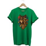 Tagon Göktürk Alfabeli ve Türk Devletleri Bayrakları Baskılı %100 Pamuk Regular Fit Yeşil Bozkurt T-Shirt