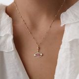 Tahal Pembe Taşlı Göz Altın Kolye
