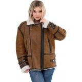 Tahiroğlu Deri 1987 Samantha Kadın Deri Kürklü Ceket - 2XL - Karamel