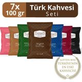 Tahmis 7'li Türk Kahvesi Seti 100 gr (Damla Sakızlı-Çilekli-Menengiç-Osmanlı-Dibek-Kakule-Türk)