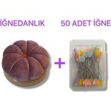Tahta Altlıklı Iğne Tutucu Minder ve Bir Paket Toplu Iğne (Mor Renk)