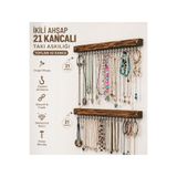 Tahta Dizayn 42 Kancalı Ahşap Takı Askılığı – Duvar Tipi Kolye & Bileklik Organizeri (İkili Set)