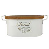 Tahta Kapaklı Metal Ekmeklik, Ahşap Kapaklı Ekmeklik (Bread Baskılı) - Krem