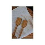 Tahta Spatula Ahşap Kaşık Spatula Ahşap Sunum 2'li Set Zeytin Ağacı El Yapımı Mutfak Gereçleri - Kahverengi