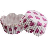 Tahtakale Toptancı Cupcake Kalıbı Pet Kapsül Dalgalı Kek Kalıbı 65 x 38 mm x 100 Adet - Beyaza Fuşya Kalpli