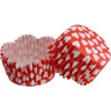 Tahtakale Toptancı Cupcake Kalıbı Pet Kapsül Kırmızıya Beyaz Kalp Desenli Dalgalı Kek Kalıbı 65 x 38 mm x 100 Adet - Beyaz - Kırmızı