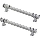 Tahtakale Toptancı Defne Zamak Kulp Kare Çizgili Model Yüzüklü Tepsi Kulpu 12 cm (2 Adet) Gümüş