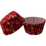 Tahtakale Toptancı Kek Kalıbı Pet Kapsül 52X45 mm Kağıt Cupcake Kağıdı (100 Adet) Kırmızı Üzeri Fiyonk ve Kalp Desenli