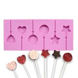 Tahtakale Toptancı Silikon Yıldız Kalp ve Daire Şeklinde Şeker Lolipop Kalıbı 6 Lı