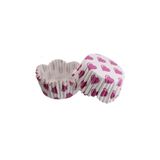 Tahtakale Toptancıları Cupcake Kalıbı Pet Kapsül Dalgalı Kek Kalıbı 65X38 MM (100 Adet) Beyaza Fuşya Kalpli
