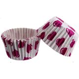Tahtakale Toptancısı Cupcake Kalıbı Pet Kapsül Kek Kalıbı 48X34 mm (100 Adet) Beyaza Fuşya Kalpli