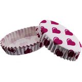 Tahtakale Toptancısı Cupcake Kalıbı Pet Kapsül Oval Beyaza Fuşya Kalpli Kek Kalıbı (100 Adet)