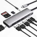 TahTicMer 9 in 1 USB Type C To PD SS X3 HDTV SD TF Audio Hub Multiport Adaptör Laptop Docking Station USB C Hub USB Type C To 4K HDMI