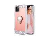 TahTicMer Apple Iphone 11 Pro Kılıf Aynalı Taşlı Yüzüklü Standlı Arka Koruma Bakır
