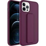 TahTicMer Apple Iphone 11 Pro Kılıf Silikon Standlı Elden Geçme Mıknatıslı Hand Strap Suni Derili Arka Koruma, Mor