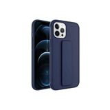 TahTicMer Apple Iphone 11 Pro Max Kılıf Silikon Standlı Elden Geçme Mıknatıslı Hand Strap Suni Derili Koruma, Lacivert