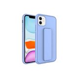 TahTicMer Apple Iphone 12 Kılıf Silikon Standlı Elden Geçme Mıknatıslı Hand Strap Suni Derili Arka Koruma, Lila