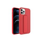 TahTicMer Apple Iphone 12 Pro Kılıf Silikon Standlı Elden Geçme Mıknatıslı Hand Strap Suni Derili Arka Koruma, Kırmızı