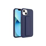 TahTicMer Apple Iphone 14 Plus Kılıf Silikon Standlı Elden Geçme Mıknatıslı Hand Strap Suni Derili Arka Koruma, Lacivert