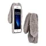 TahTicMer Apple Iphone 6 Kılıf Peluş Tüylü Tavşan Kulak Silikon Tpu Kapak Gri