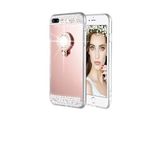 TahTicMer Apple Iphone 7 Kılıf Aynalı Taşlı Yüzüklü Standlı Arka Koruma Bakır