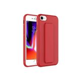 TahTicMer Apple Iphone 7 Kılıf Silikon Standlı Elden Geçme Mıknatıslı Hand Strap Suni Derili Arka Koruma, Kırmızı