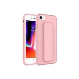 TahTicMer Apple Iphone 7 Kılıf Silikon Standlı Elden Geçme Mıknatıslı Hand Strap Suni Derili Arka Koruma, Pudra