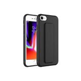 TahTicMer Apple Iphone 7 Kılıf Silikon Standlı Elden Geçme Mıknatıslı Hand Strap Suni Derili Arka Koruma, Siyah