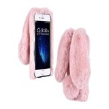 TahTicMer Apple Iphone 7 Plus Kılıf Peluş Tüylü Tavşan Kulak Silikon Tpu Kapak Pembe