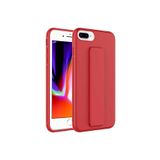 TahTicMer Apple Iphone 7 Plus Kılıf Silikon Standlı Elden Geçme Mıknatıslı Hand Strap Suni Derili Arka Koruma, Kırmızı