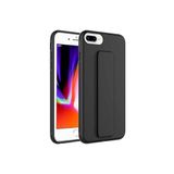 TahTicMer Apple Iphone 7 Plus Kılıf Silikon Standlı Elden Geçme Mıknatıslı Hand Strap Suni Derili Arka Koruma, Siyah