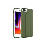 TahTicMer Apple Iphone 7 Plus Kılıf Silikon Standlı Elden Geçme Mıknatıslı Hand Strap Suni Derili Arka Koruma, Yeşil