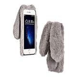 TahTicMer Apple Iphone 8 Kılıf Peluş Tüylü Tavşan Kulak Silikon Tpu Kapak Gri