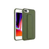 TahTicMer Apple Iphone 8 Plus Kılıf Silikon Standlı Elden Geçme Mıknatıslı Hand Strap Suni Derili Arka Koruma, Yeşil