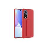 TahTicMer Huawei Nova 9 Nam-lx9 Kılıf Silikon Standlı Elden Geçme Mıknatıslı Hand Strap Suni Derili, Kırmızı