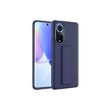 TahTicMer Huawei Nova 9 Nam-lx9 Kılıf Silikon Standlı Elden Geçme Mıknatıslı Hand Strap Suni Derili, Lacivert