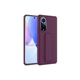 TahTicMer Huawei Nova 9 Nam-lx9 Kılıf Silikon Standlı Elden Geçme Mıknatıslı Hand Strap Suni Derili, Mor