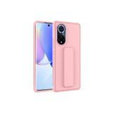 TahTicMer Huawei Nova 9 Nam-lx9 Kılıf Silikon Standlı Elden Geçme Mıknatıslı Hand Strap Suni Derili, Pudra