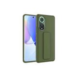 TahTicMer Huawei Nova 9 Nam-lx9 Kılıf Silikon Standlı Elden Geçme Mıknatıslı Hand Strap Suni Derili, Yeşil