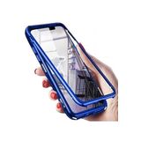 TahTicMer Huawei P20 Lite Ane-lx1 Kılıf Manyetik Bumper Arka Cam Sert Kapak Mavi